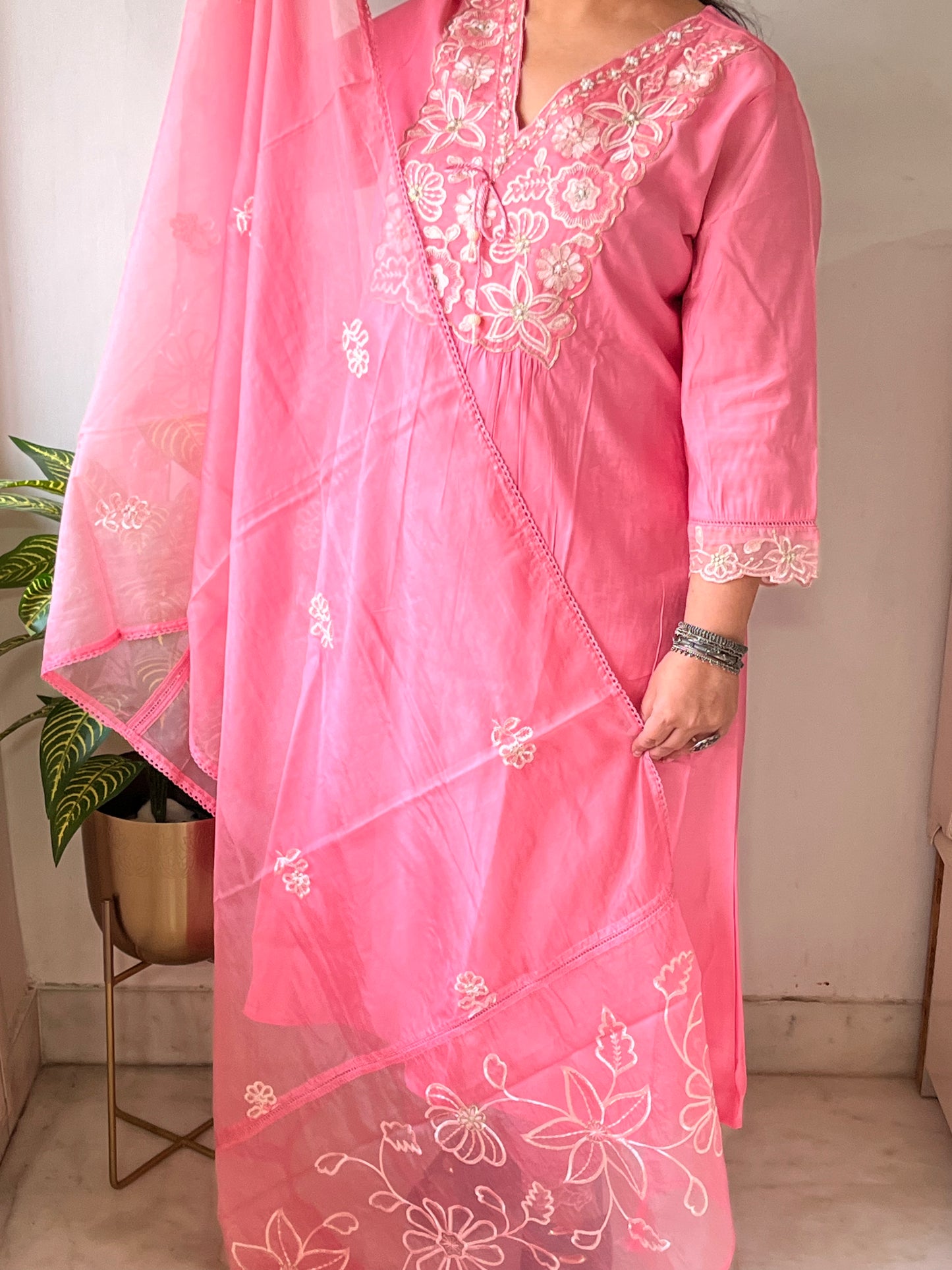 Pink A Line Silk Suit Set