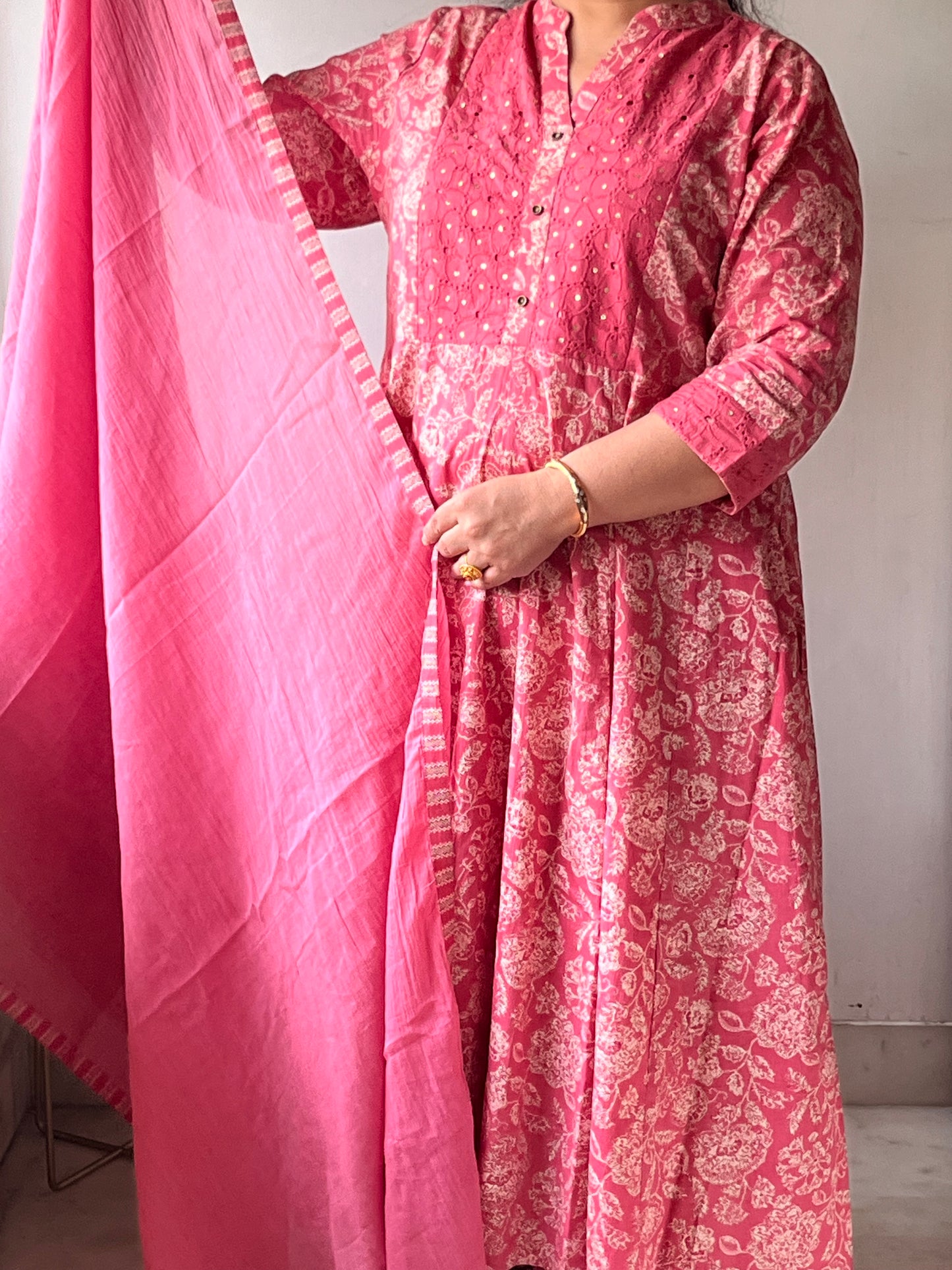 Pink Pure Cotton Kali Suit Set