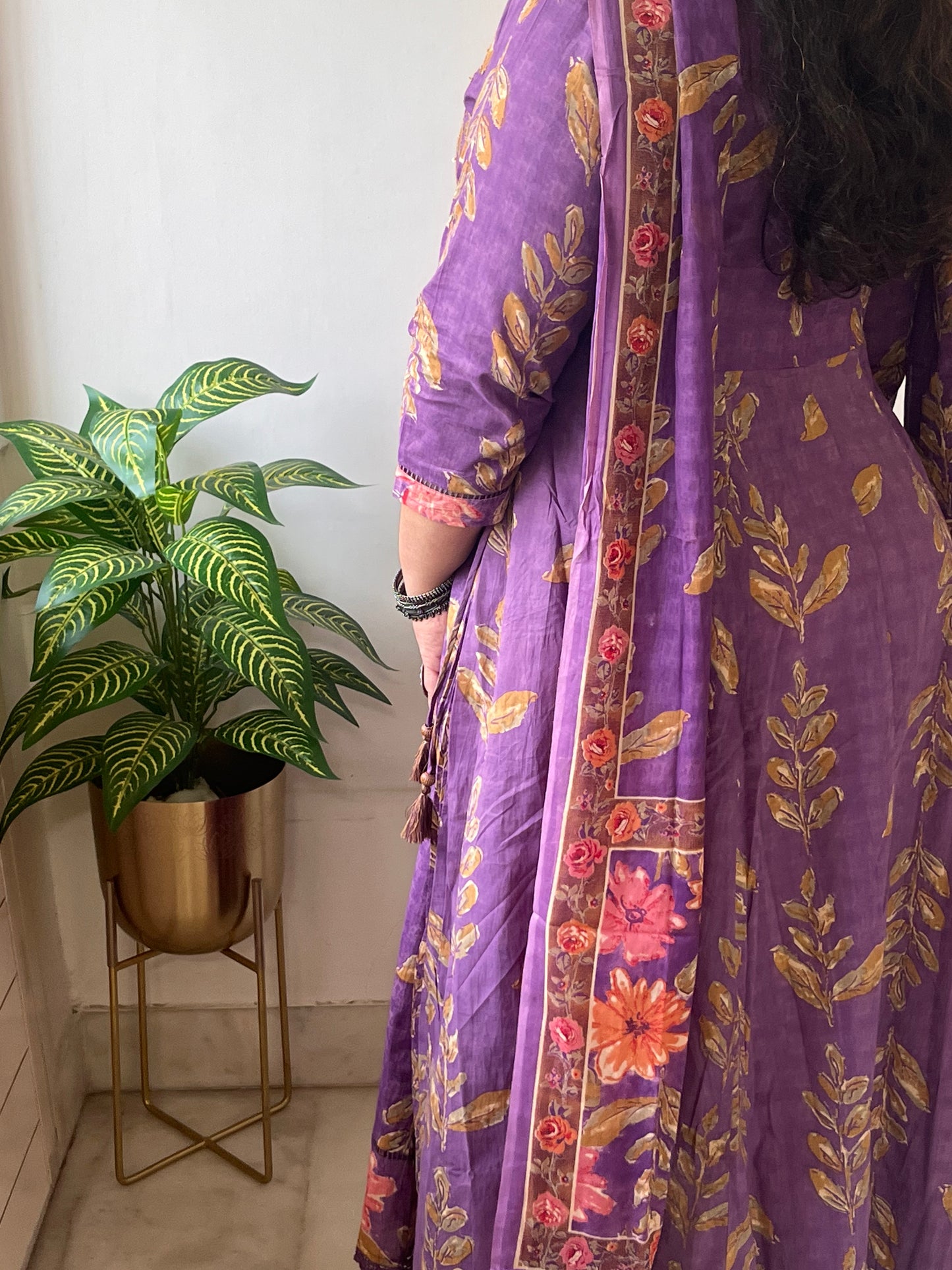 Purple Floral Soft Pure Cotton Anarkali