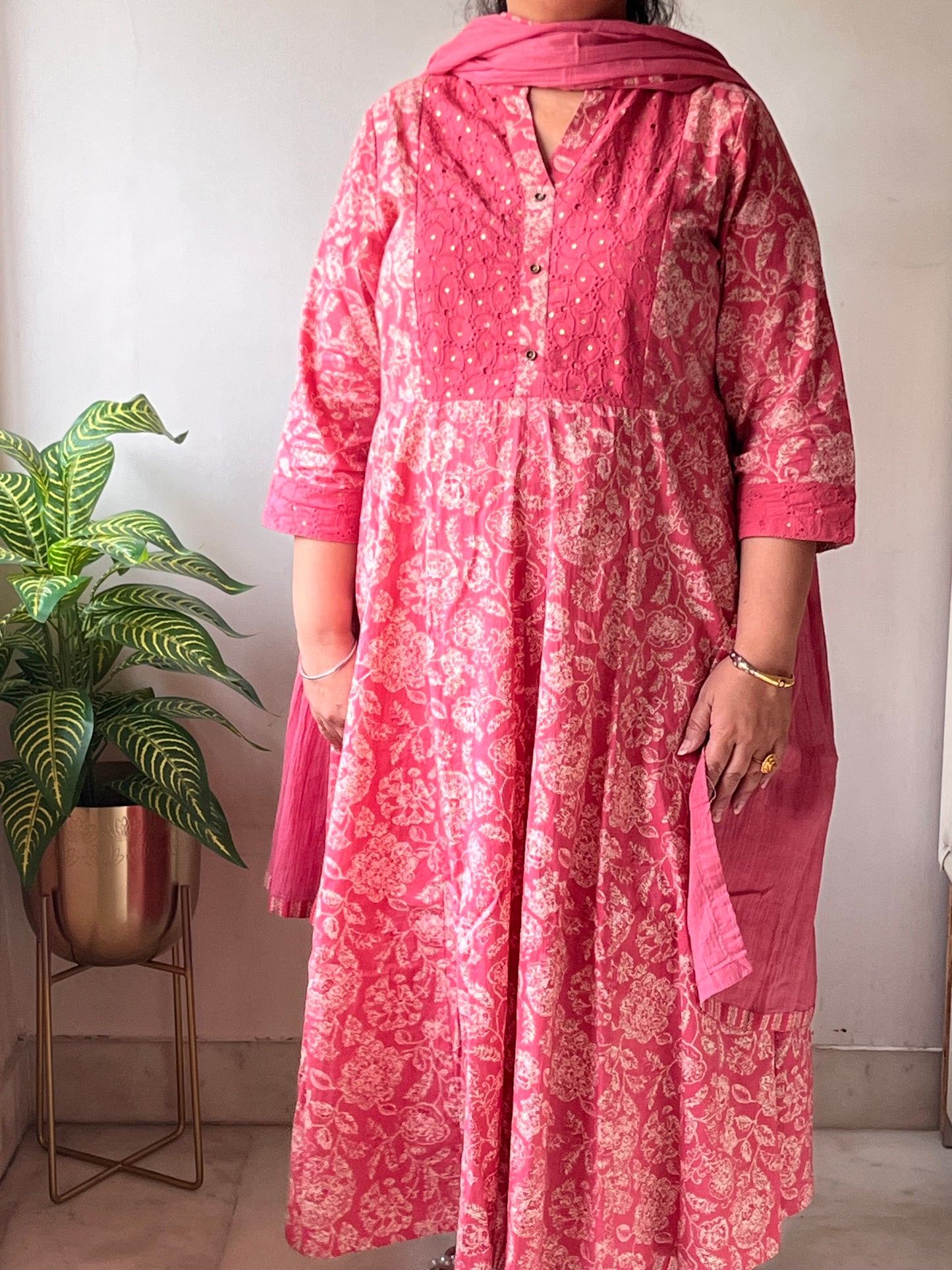 Pink Pure Cotton Kali Suit Set