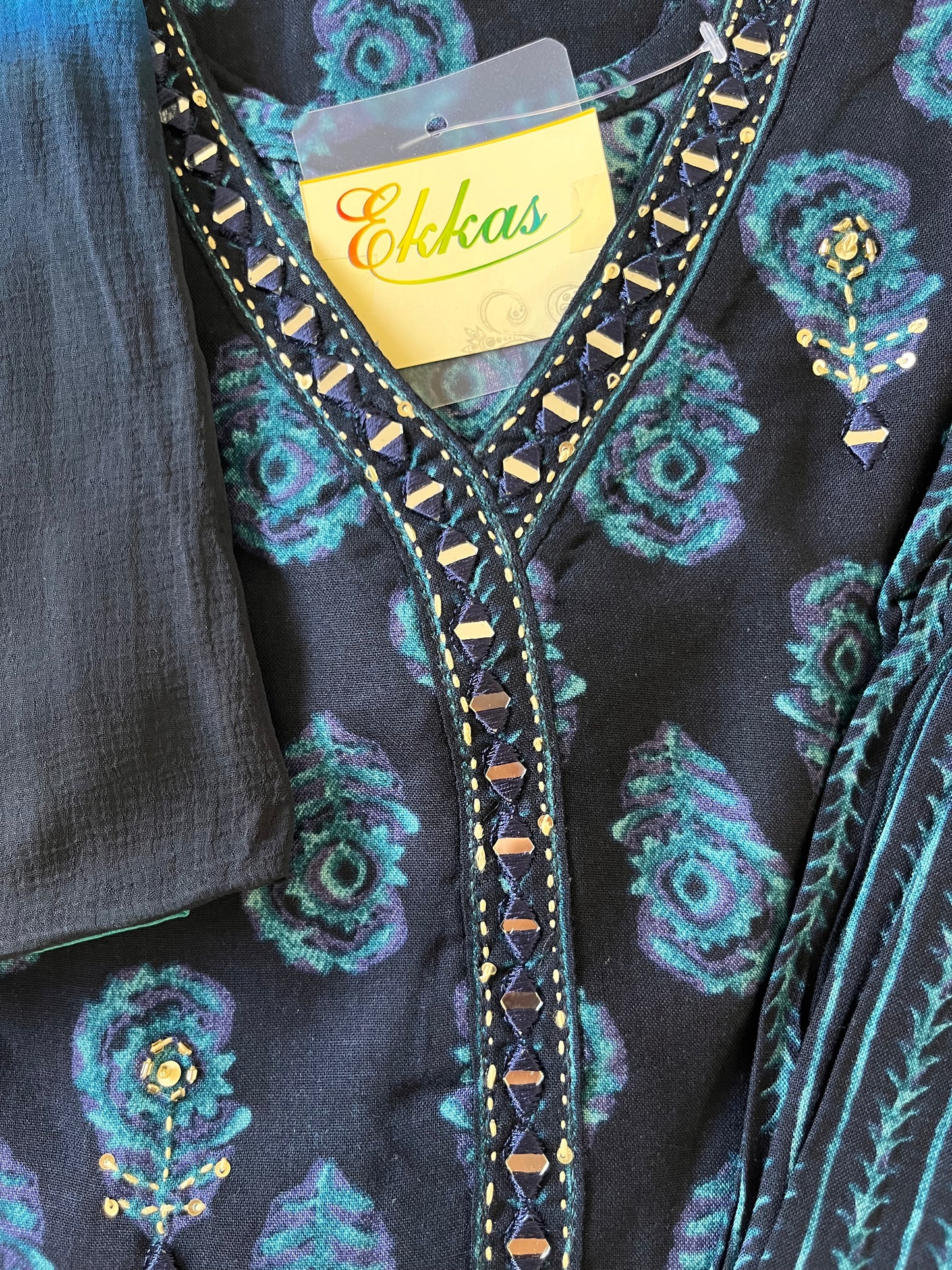 Blue Cotton Suit with Chiffon Dupatta