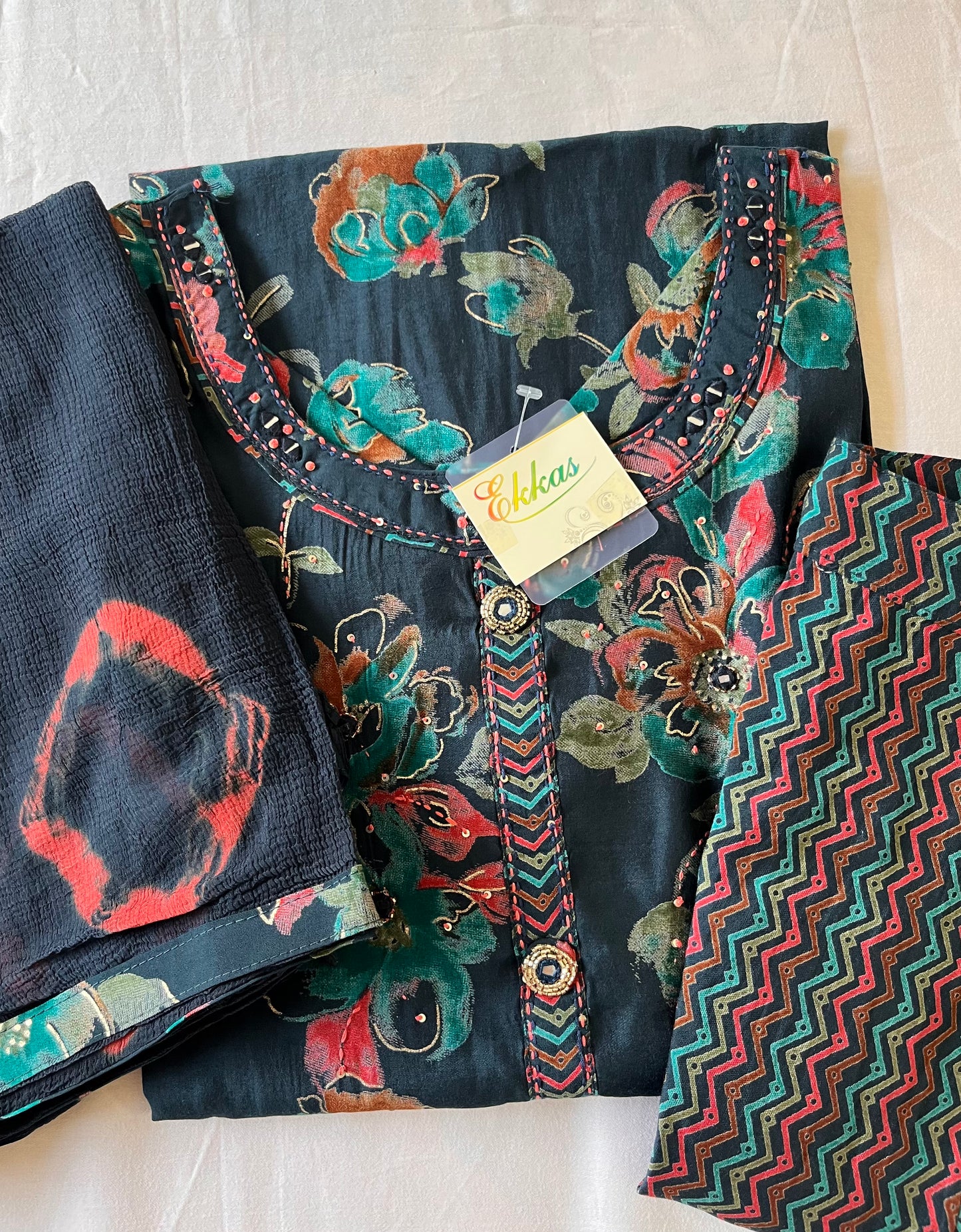 Blue Floral Muslin Suit