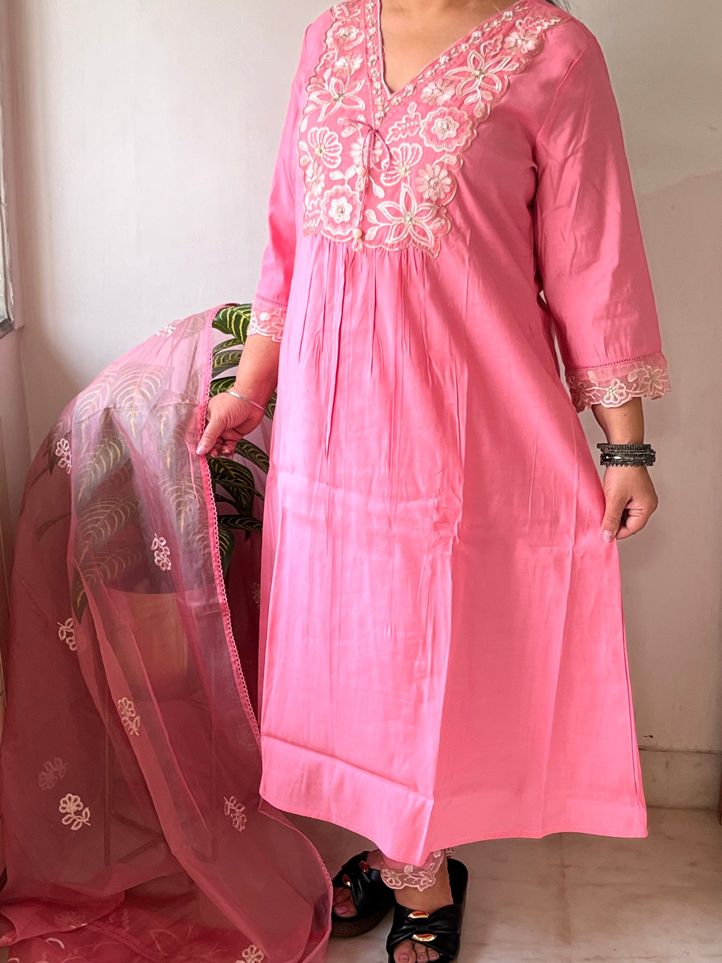 Pink A Line Silk Suit Set