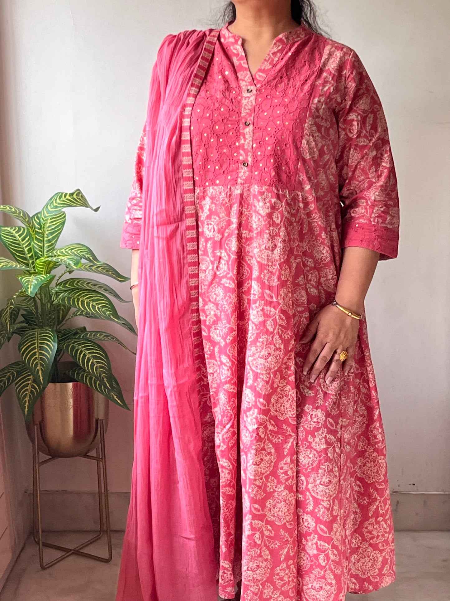 Pink Pure Cotton Kali Suit Set