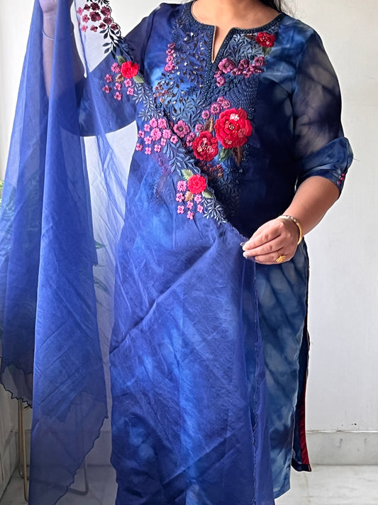 Blue Soft Tissue Emboridered Suit Set