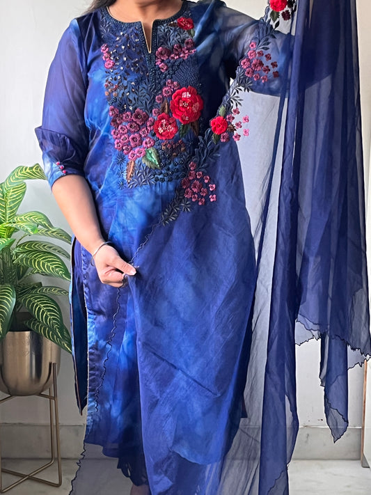 Blue Soft Tissue Emboridered Suit Set