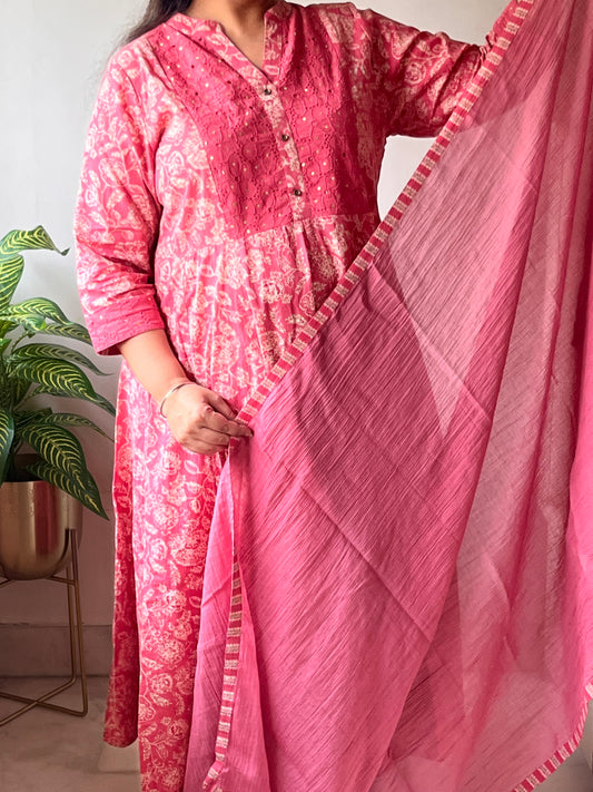 Pink Pure Cotton Kali Suit Set