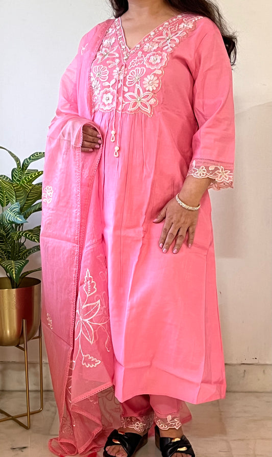Pink A Line Silk Suit Set