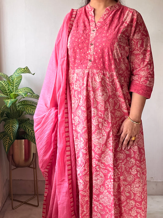 Pink Pure Cotton Kali Suit Set