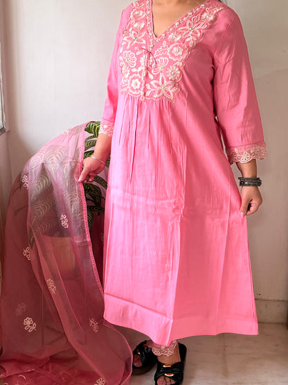Pink A Line Silk Suit Set