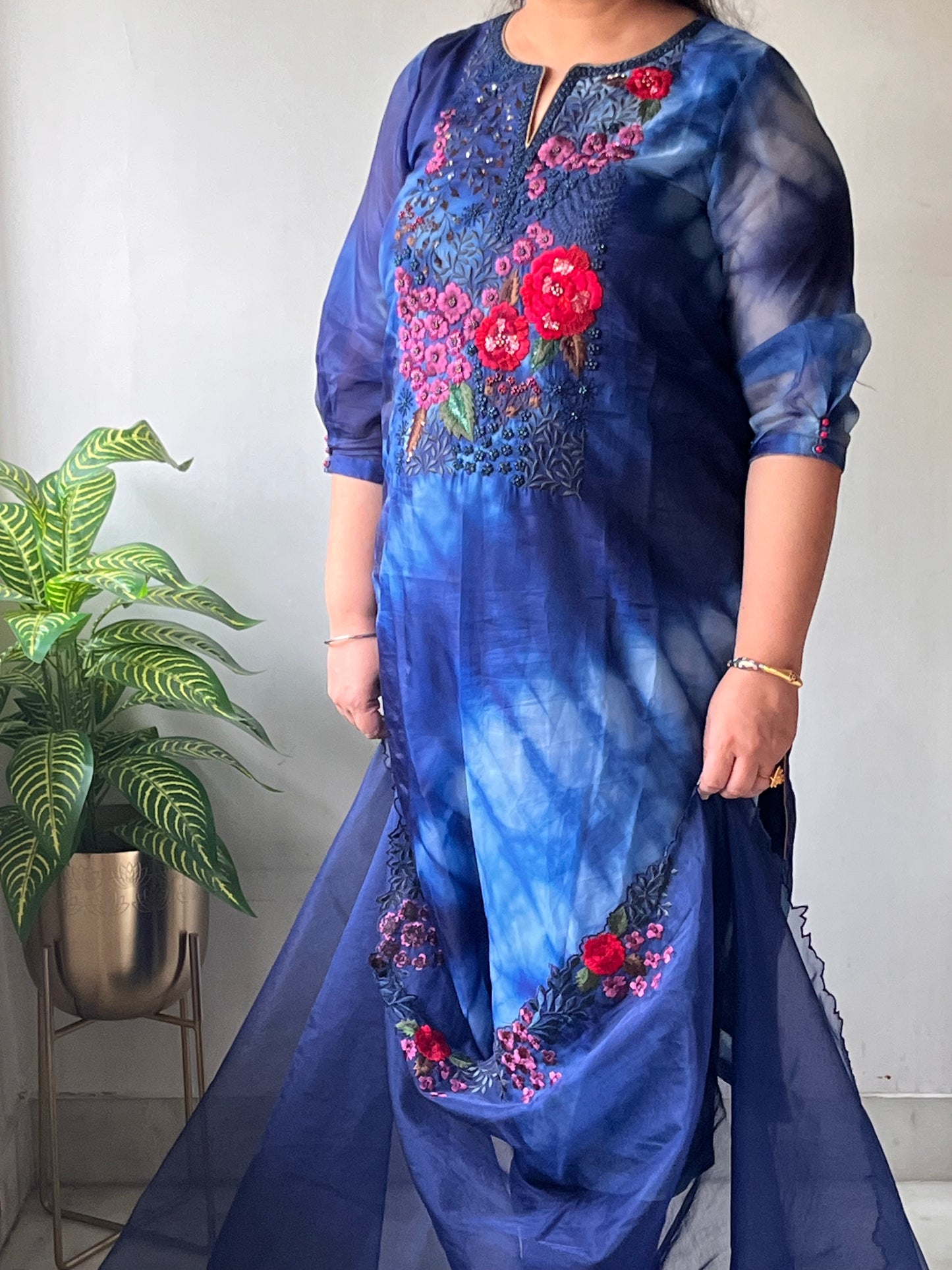 Blue Soft Tissue Emboridered Suit Set